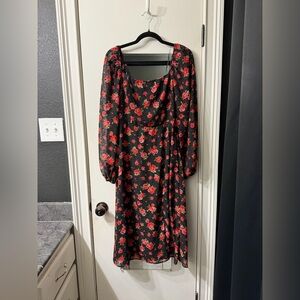 Francesca's Collections Black Dress with Red Floral Design